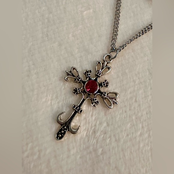 Gothic Dark Silver Cross Vampire Necklace Chain Earrings Jewelry Halloween Beads - Picture 8 of 8